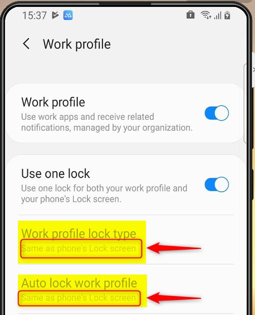 Android work profile use one lock
